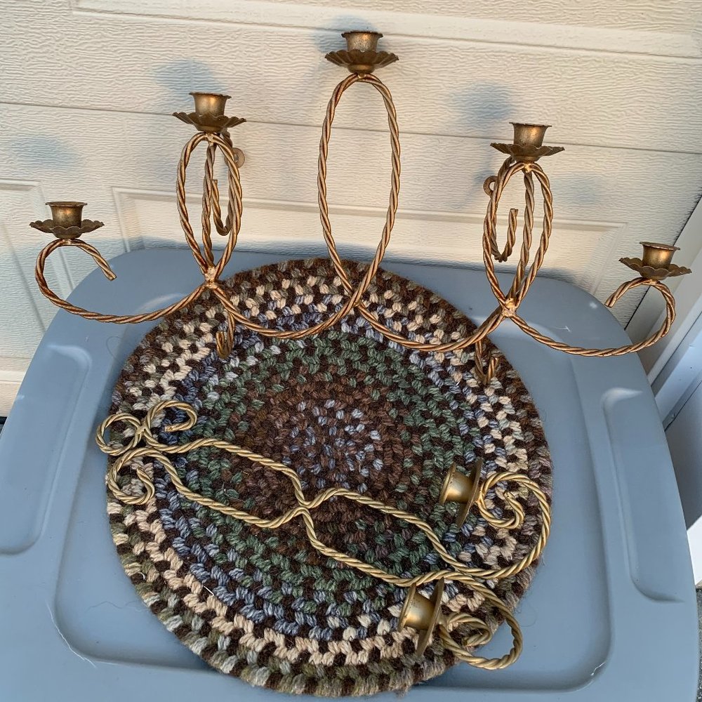 2 Vintage Candle Golden Candelabra Metal